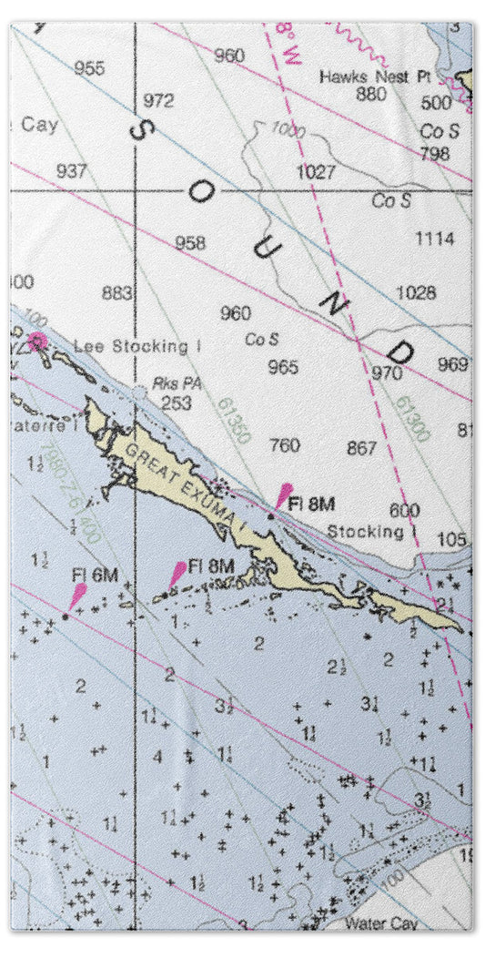 Great Exuma Bahamas Nautical Chart - Bath Towel