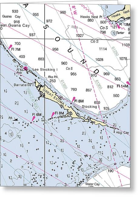 Great Exuma Bahamas Nautical Chart - Greeting Card