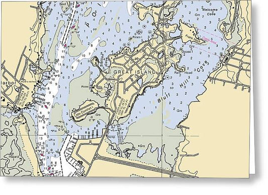 Great Island-rhode Island Nautical Chart - Greeting Card