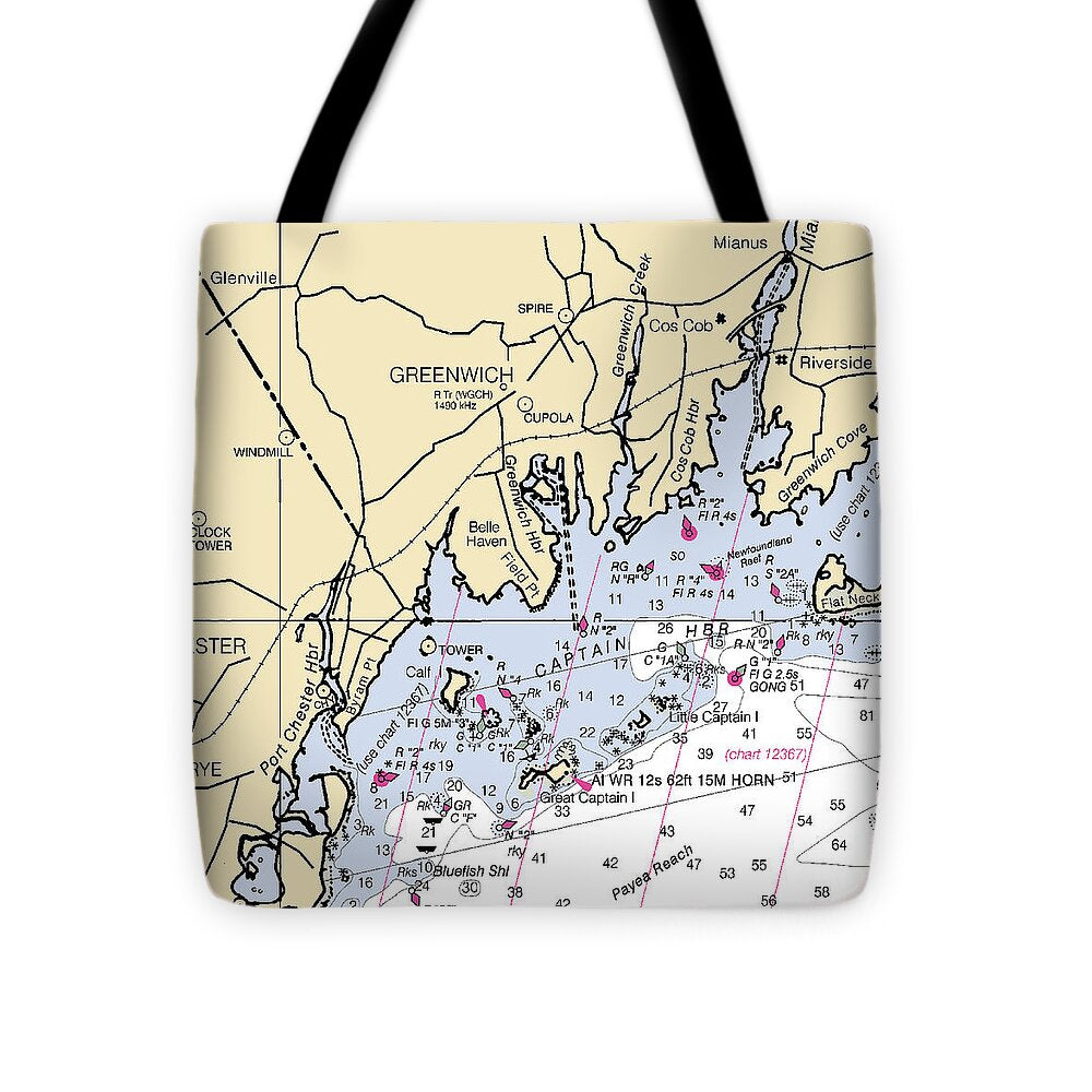 Greenwich-connecticut Nautical Chart - Tote Bag