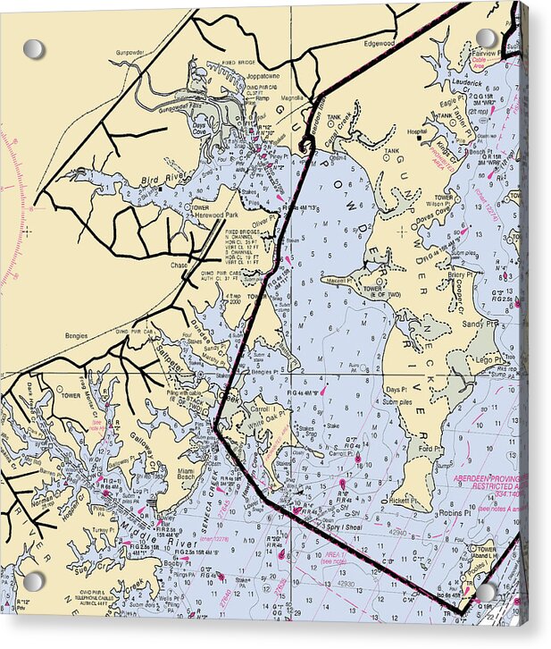 Gunpowder River-maryland Nautical Chart - Acrylic Print
