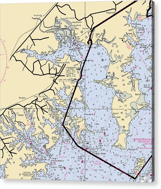 Gunpowder River-maryland Nautical Chart - Acrylic Print