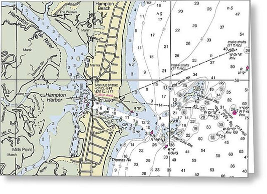 Hampton Harbor New Hampshire Nautical Chart - Greeting Card