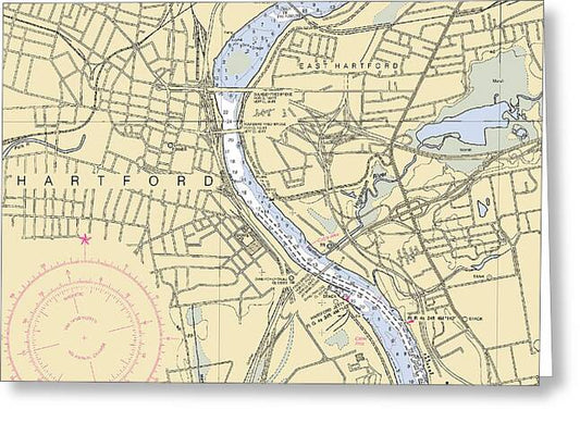 Hartford-connecticut Nautical Chart - Greeting Card