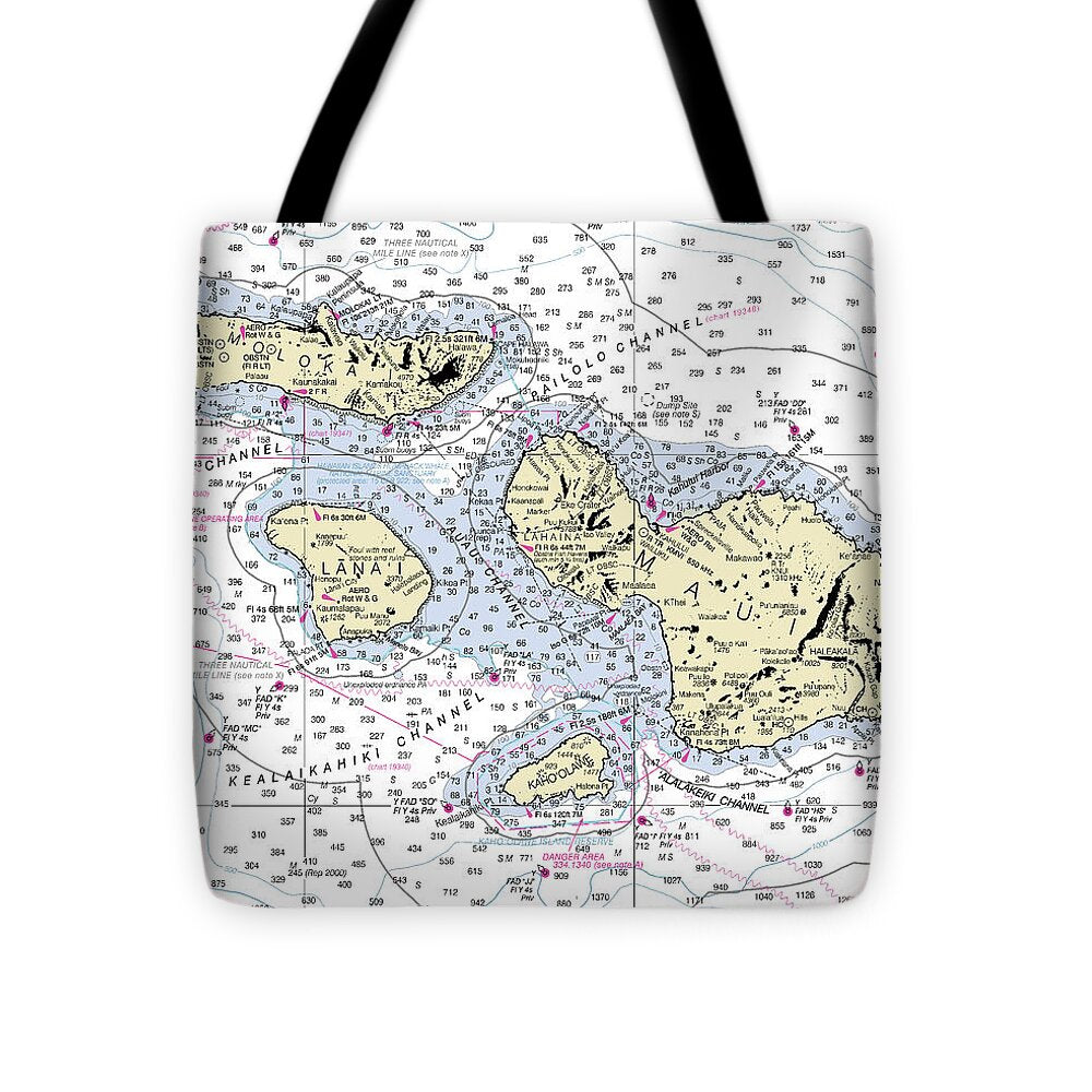 Hawaii-Maui-Molokai-Lanai Nautical Chart - Tote Bag