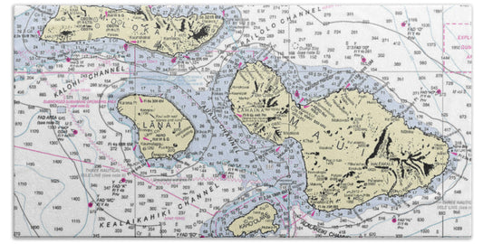Hawaii-Maui-Molokai-Lanai Nautical Chart - Bath Towel