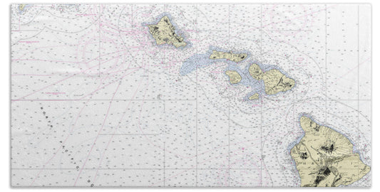 Hawaiian Islands Nautical Chart - Bath Towel