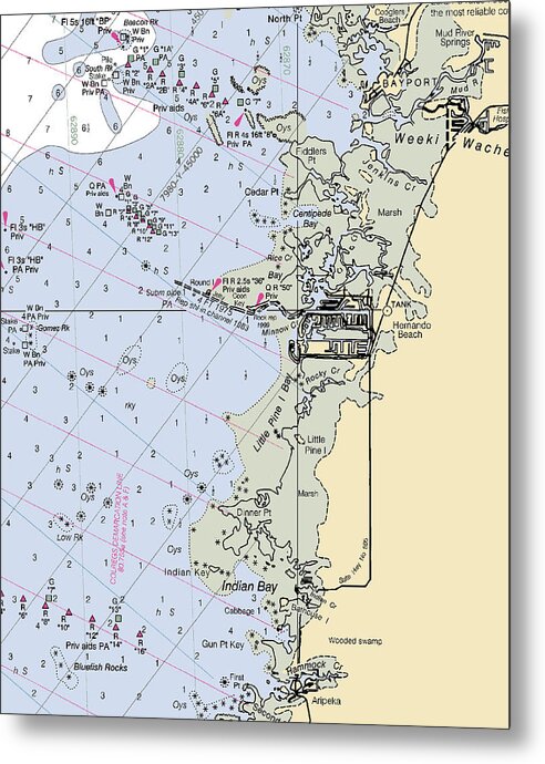 Hernando Beach-florida Nautical Chart - Metal Print