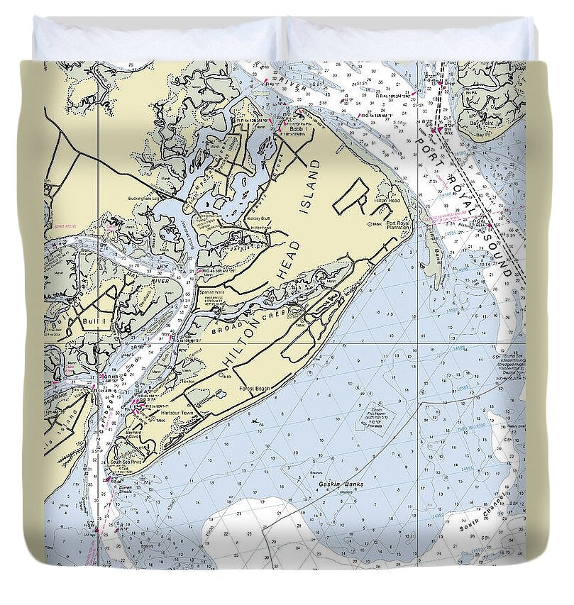 Hilton Head Island South Carolina Nautical Chart - Duvet Cover
