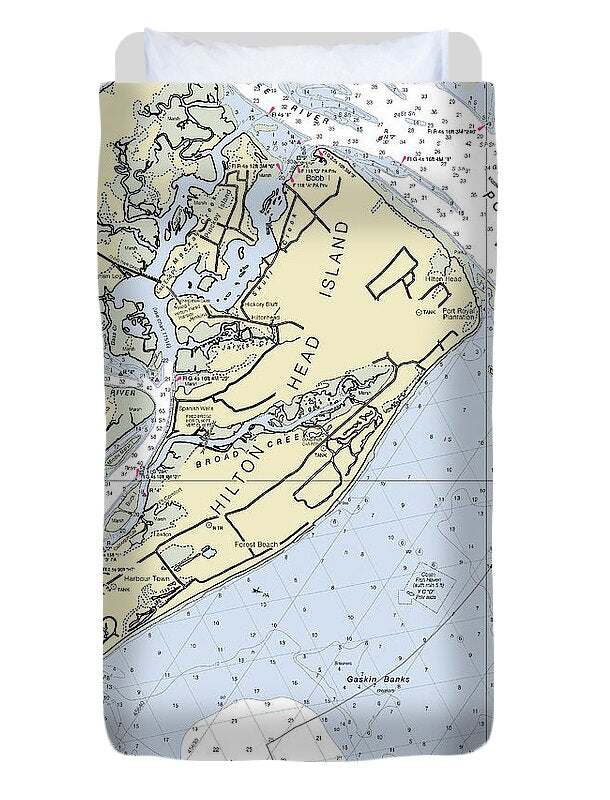 Hilton Head Island South Carolina Nautical Chart - Duvet Cover