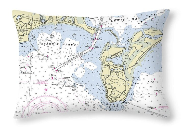 Hyannis Massachusetts Nautical Chart - Throw Pillow