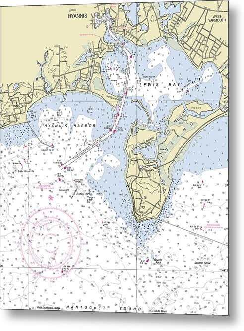 Hyannis Massachusetts Nautical Chart - Metal Print