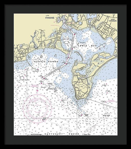 Hyannis Massachusetts Nautical Chart - Framed Print