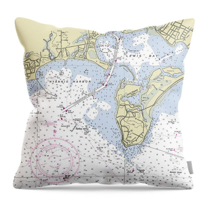 Hyannis Massachusetts Nautical Chart - Throw Pillow