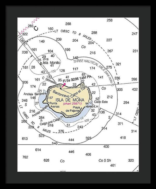 Isla De Mona-puerto Rico Nautical Chart - Framed Print