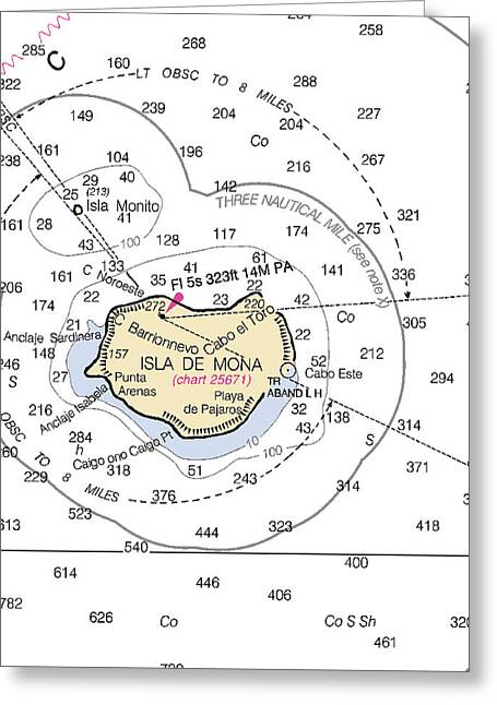 Isla De Mona-puerto Rico Nautical Chart - Greeting Card