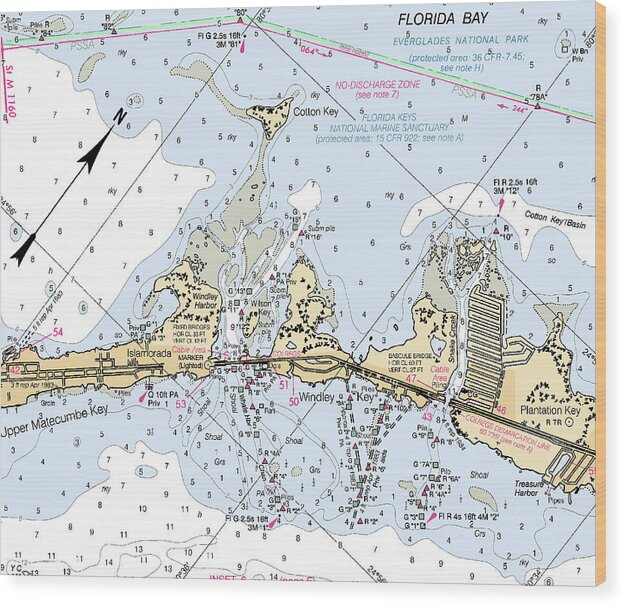 Islamorada -florida Nautical Chart _v2 - Wood Print