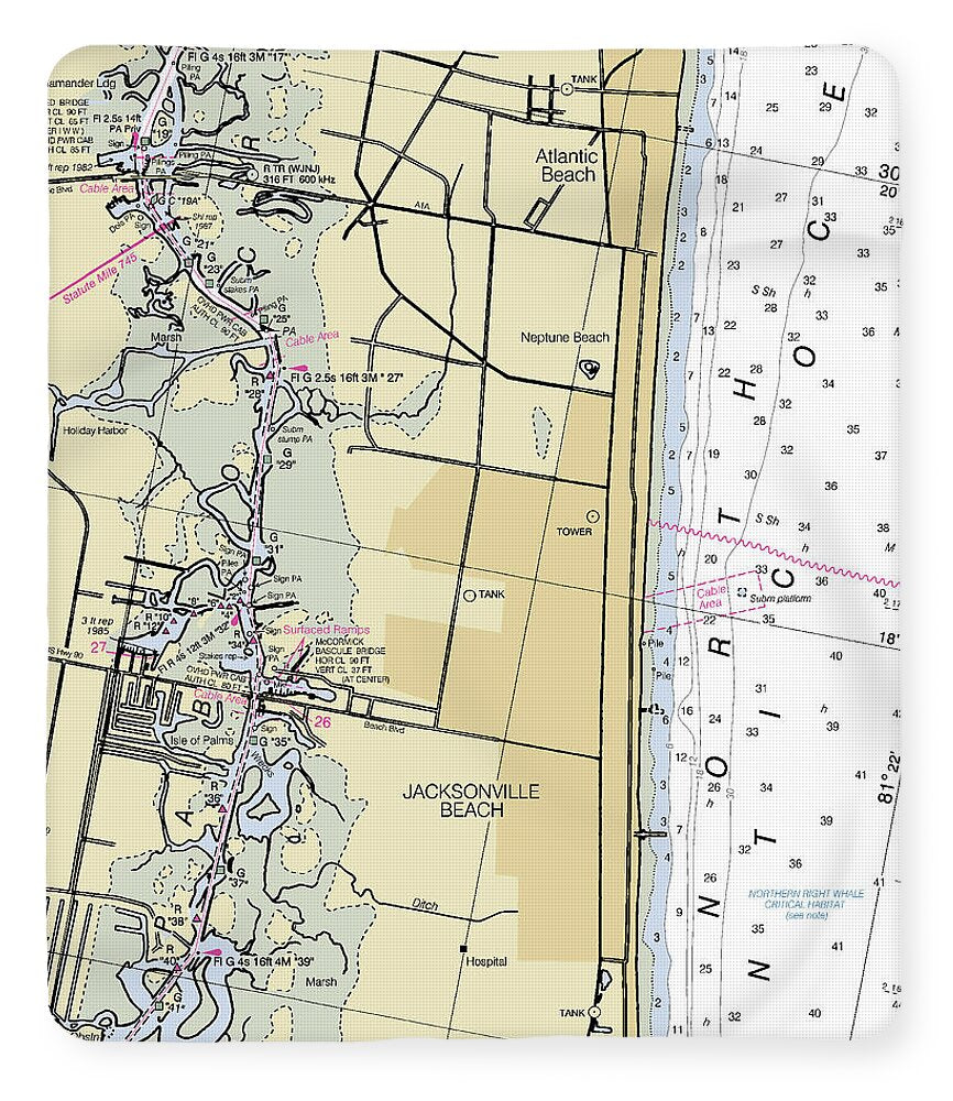 Jacksonville Beach Florida Nautical Chart - Blanket