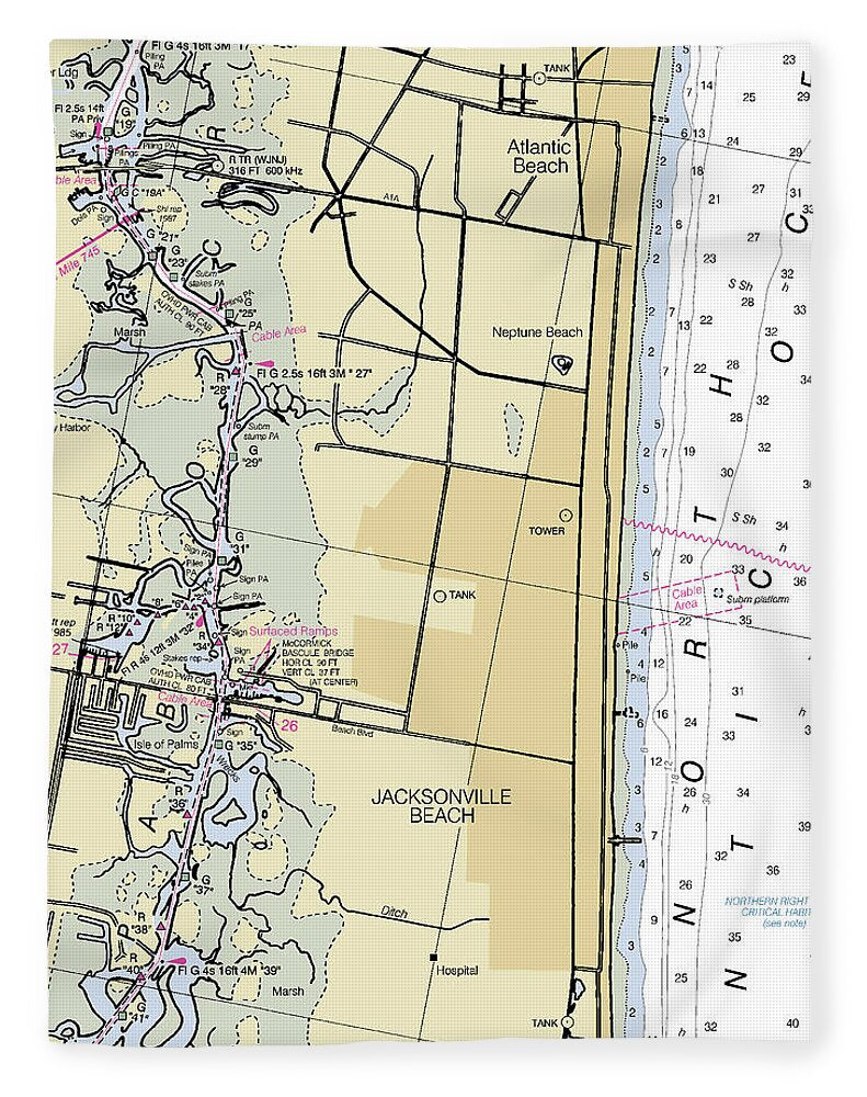 Jacksonville Beach Florida Nautical Chart - Blanket