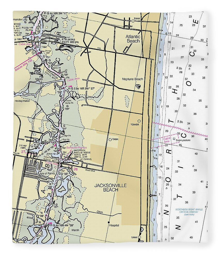 Jacksonville Beach Florida Nautical Chart - Blanket