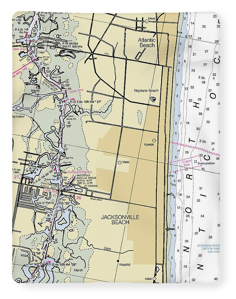 Jacksonville Beach Florida Nautical Chart - Blanket