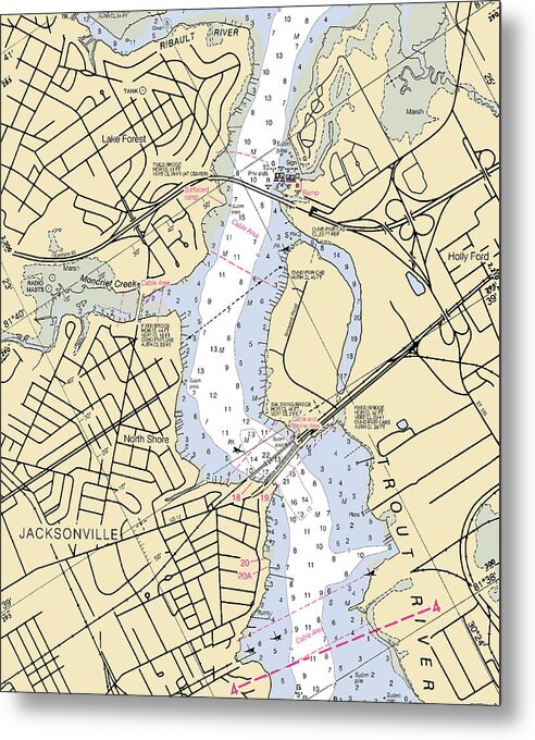 Jacksonville-trout-river -florida Nautical Chart _v6 - Metal Print