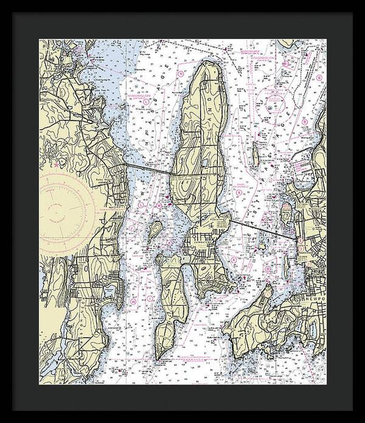 Jamestown Island Rhode Island Nautical Chart - Framed Print