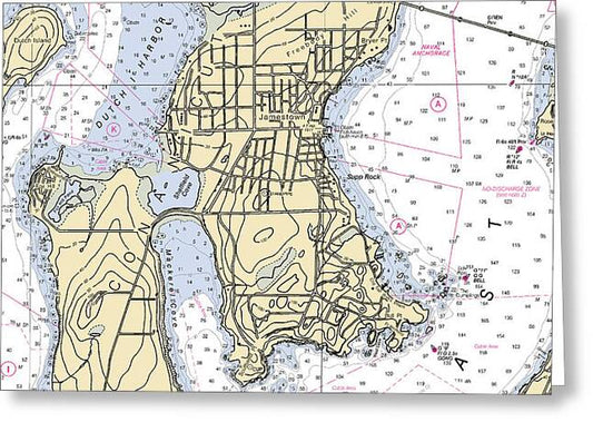 Jamestown -rhode Island Nautical Chart _v2 - Greeting Card