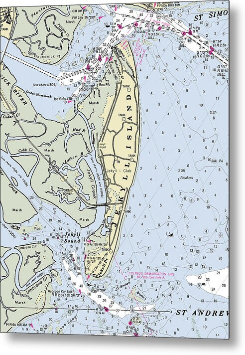 Jekyll Island Georgia Nautical Chart - Metal Print