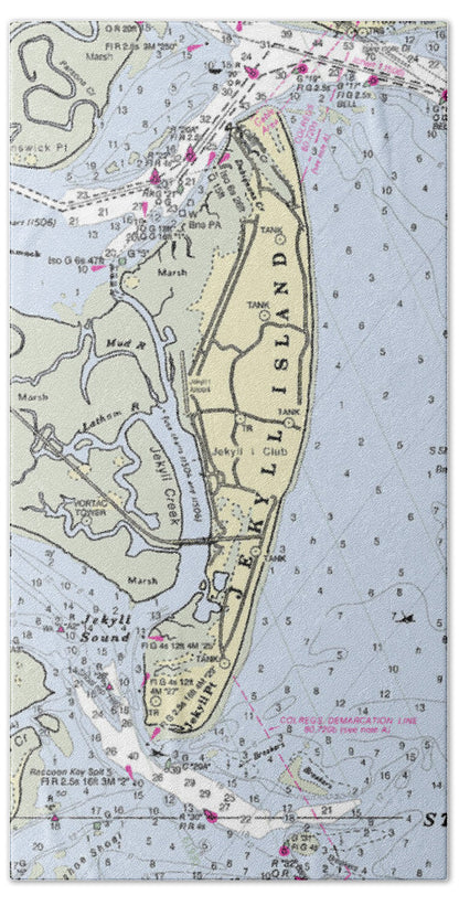 Jekyll Island Georgia Nautical Chart - Beach Towel