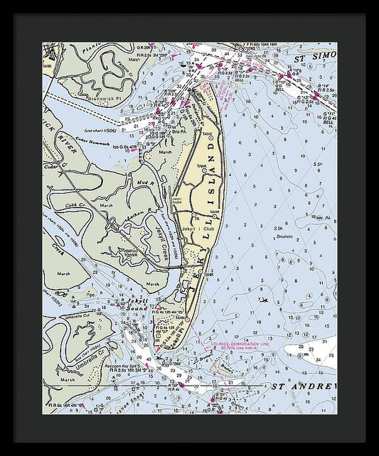 Jekyll Island Georgia Nautical Chart - Framed Print