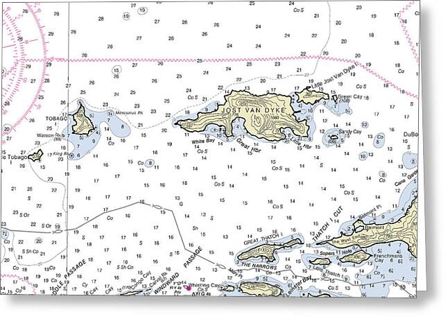 Jost Van Dyke Virgin Islands Nautical Chart - Greeting Card