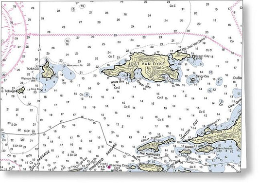 Jost Van Dyke Virgin Islands Nautical Chart - Greeting Card