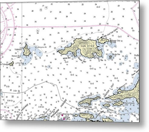 Jost Van Dyke Virgin Islands Nautical Chart - Metal Print