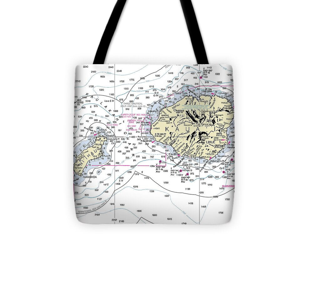 Kauai Hawaii Nautical Chart - Tote Bag