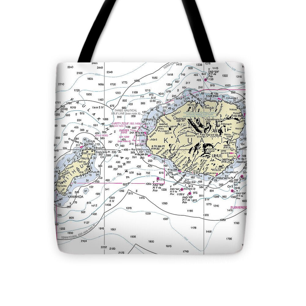 Kauai Hawaii Nautical Chart - Tote Bag