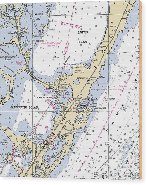 Key Largo Central-florida Nautical Chart - Wood Print