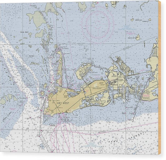 Key West Florida Nautical Chart - Wood Print