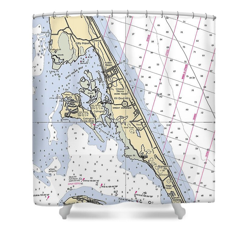 Kill Devil Hills-north Carolina Nautical Chart - Shower Curtain