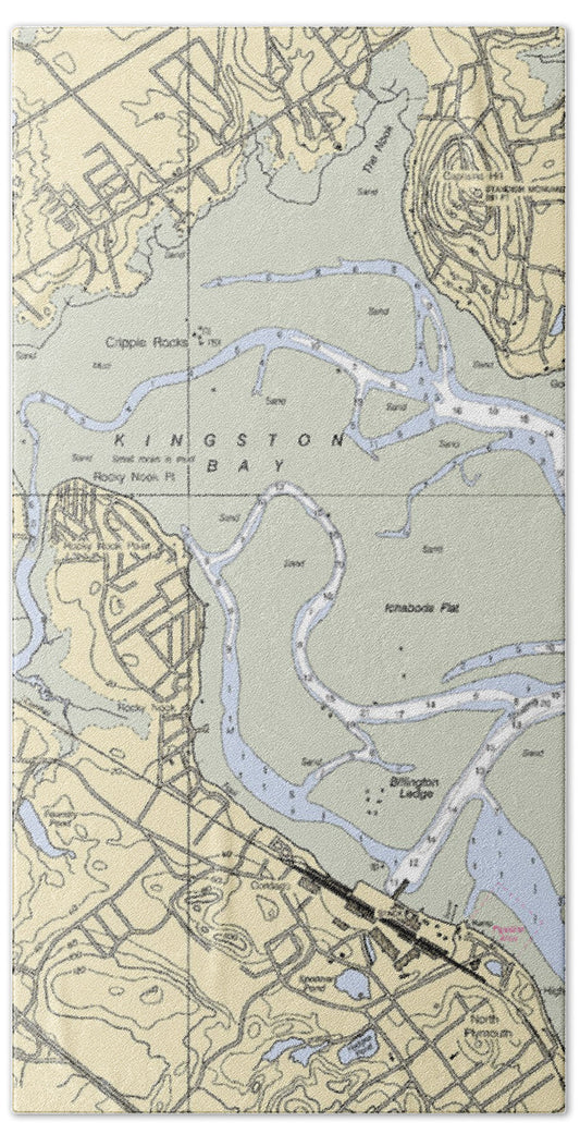 Kingston Bay-massachusetts Nautical Chart - Bath Towel