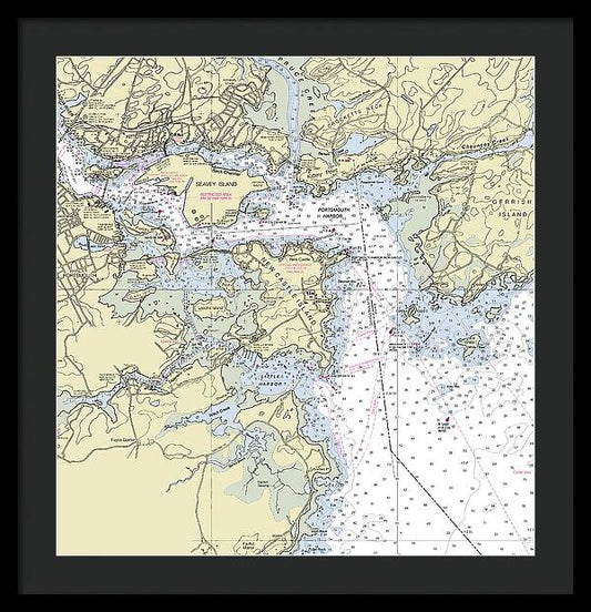 Kittery Maine Nautical Chart - Framed Print
