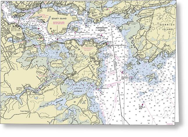 Kittery Maine Nautical Chart - Greeting Card