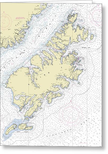 Kodiak Alaska Nautical Chart - Greeting Card