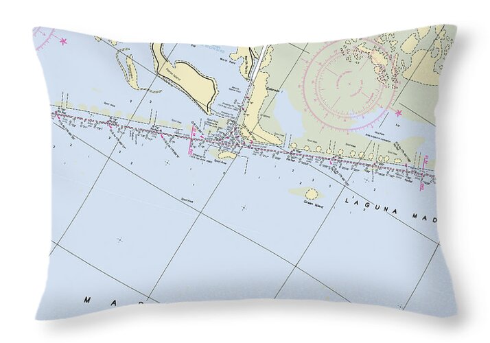 Laguna Madre Texas Nautical Chart - Throw Pillow