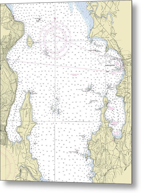 Lake Champlain Nautical Chart - Metal Print