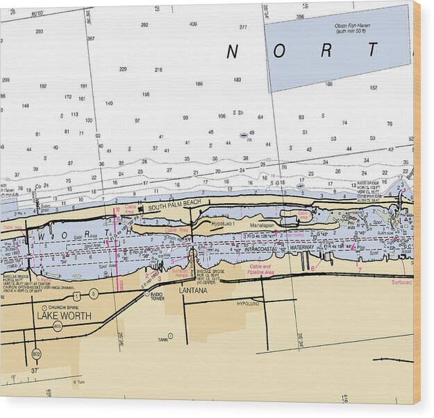 Lake-worth -florida Nautical Chart _v6 - Wood Print