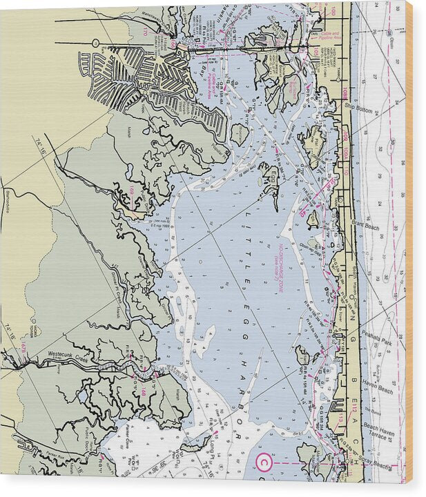 Little Egg Harbor New Jersey Nautical Chart - Wood Print