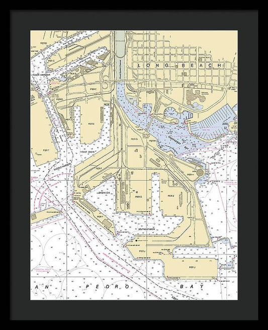 Long Beach-california Nautical Chart - Framed Print