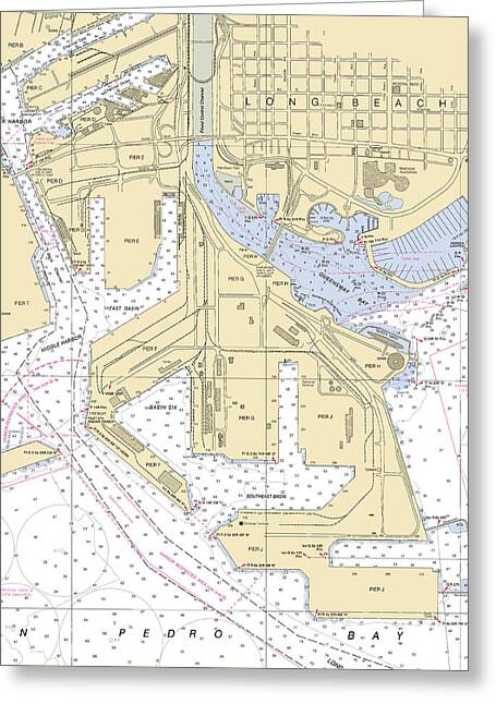 Long Beach-california Nautical Chart - Greeting Card