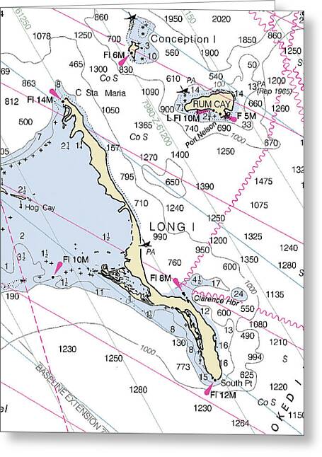 Long Island Bahamas Nautical Chart - Greeting Card